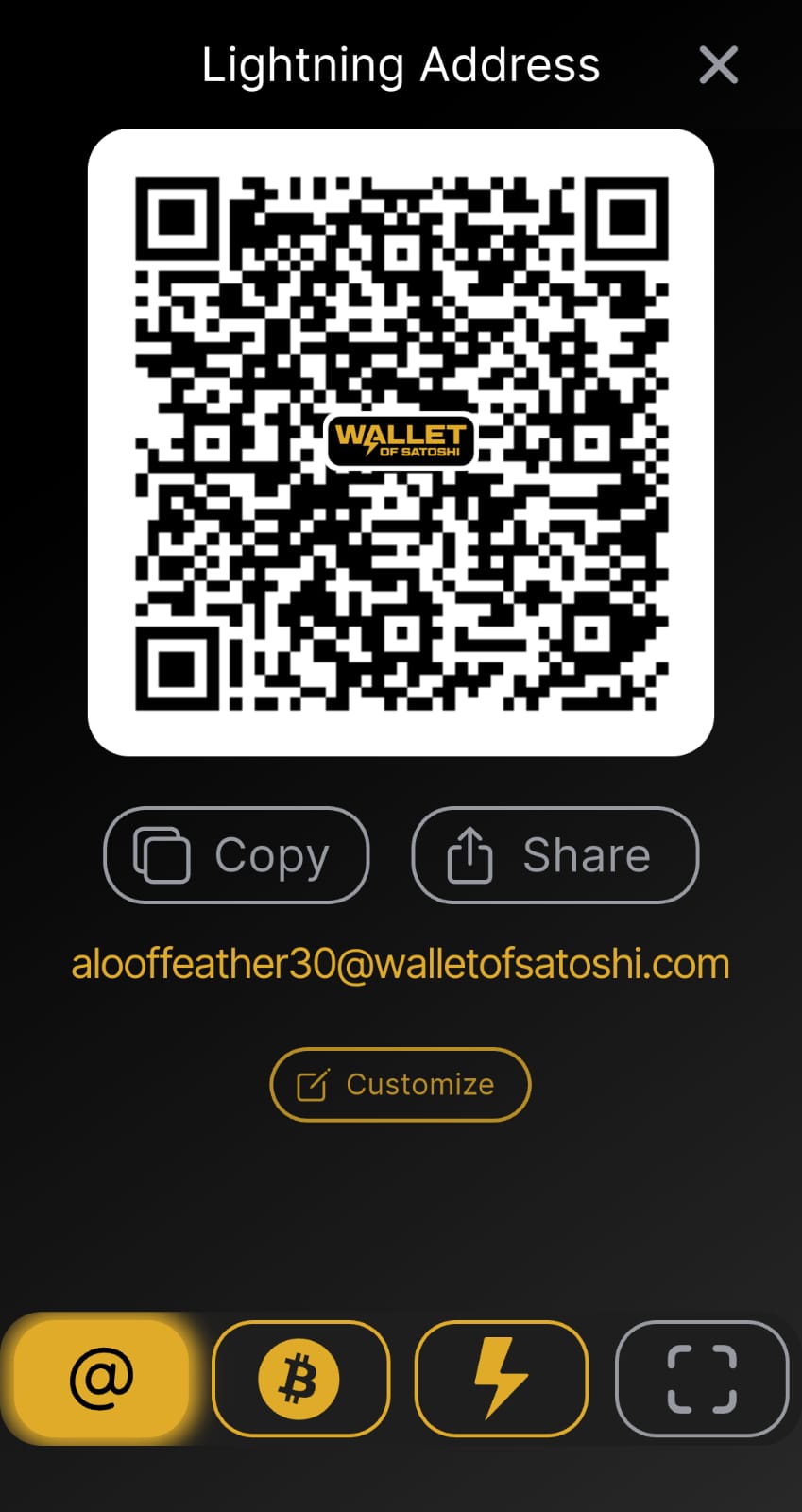 Wallet of Satoshi donation/tip/fooi pagina